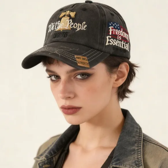 Wholesale American Flag Ethnic Style Baseball Cap With Curved Brim In Dark Grey, Featuring Polyester Material And Embroidery Craftsmanship