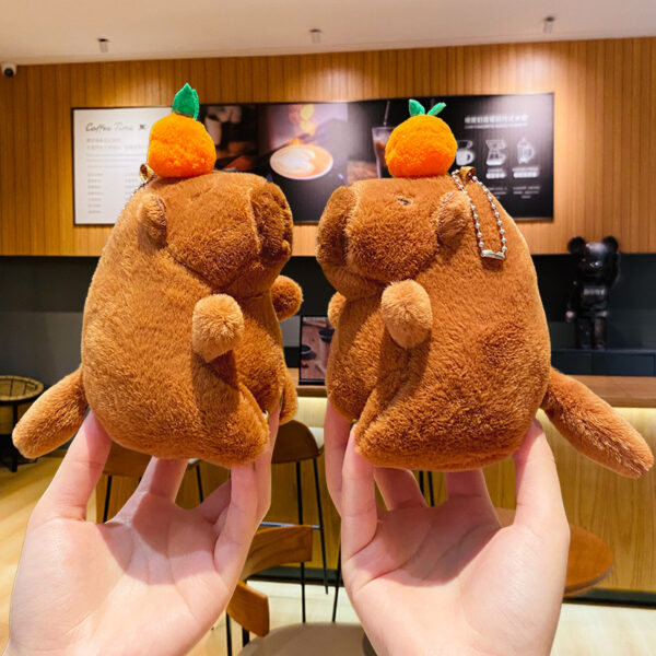 Wholesale Creative Cartoon Plush Persimmon Capibala Wagging Tail Keychain Capybara Doll Backpack Pendant Small Gift