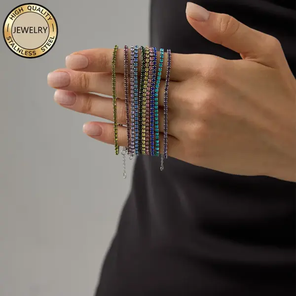 Wholesale Unisex Circle Hypoallergenic Bracelet In 316 Stainless Steel With 14K Real Gold PVD Coating And Rhinestone Inlay
