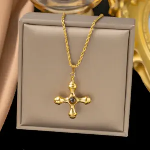 【QYH6027】Tiger Eye Cross Necklace / Gold