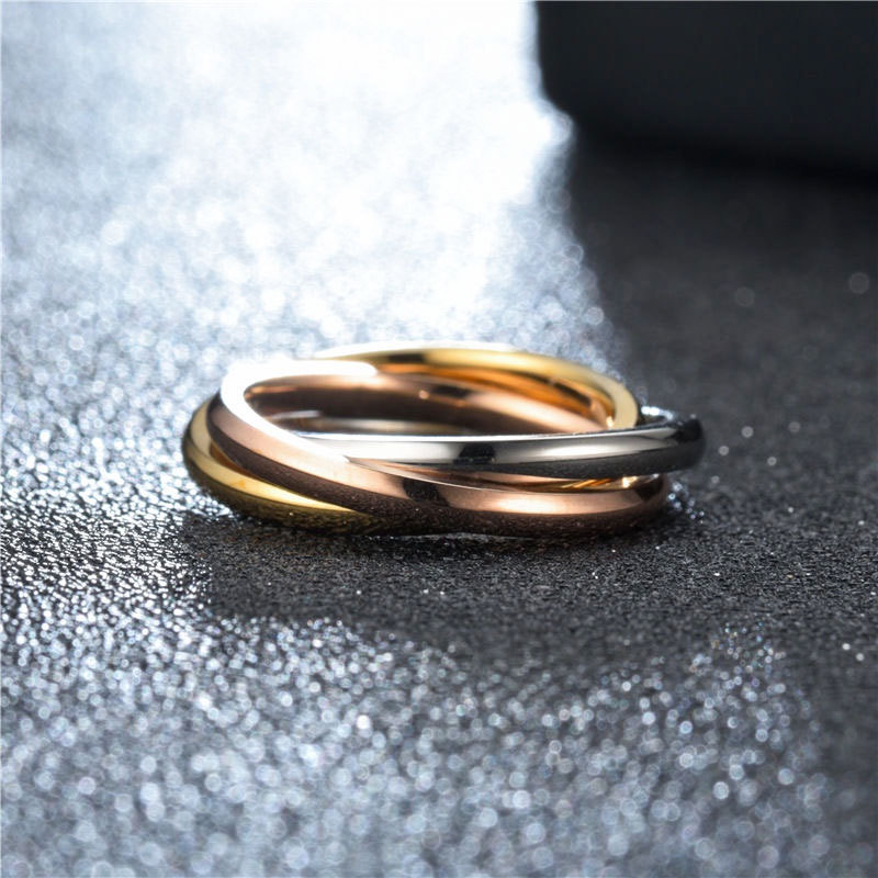 Wholesale Simple Stainless Steel Three-Ring Three-Color Titanium Steel Ring Fashion Trendy Sansheng III Combination 18K Gold Ring