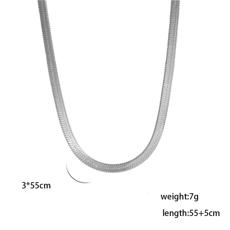 Wholesale Ion Plating (IP) 18K Gold Plated Chain Necklace 304 Stainless Steel IG Style Original Design Basic Waterproof Non Tarnish 304 Stainless Steel Lobster Trigger Clasp Closure Layered Necklaces Sweater Chain Long Necklace - Silver, 3mm wide, 55 5cm Long