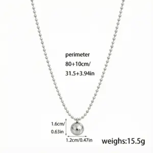 Silver / 80+10cm / 1 Piece of Round Bead Pendant Necklace