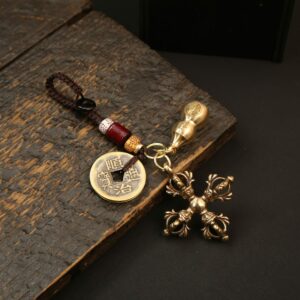 Cross lotus vajra + xiangyun five emperors coin + round fortune gourd (send sand)