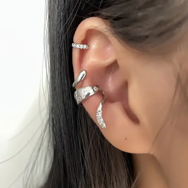 Wholesale Punk Style Snake Shaped Dangle Earrings Multi-Layered Zirconia Clasp Non-Pierced Clip-Ons For Women Animal Pattern Copper