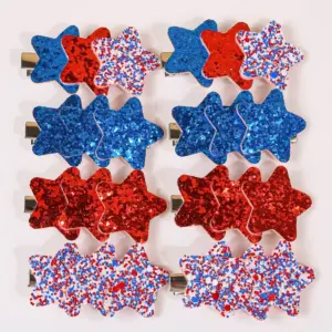 Wholesale American Independence Day Star Hair Clip Festival Side Swept Bangs Clip Bow Hair Accessory Suitable For Girls Black White Green And Army Yellow