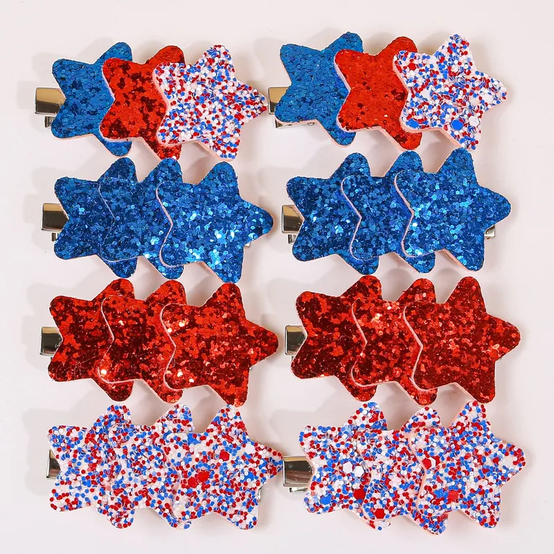 Wholesale American Independence Day Star Hair Clip Festival Side Swept Bangs Clip Bow Hair Accessory Suitable For Girls Black White Green And Army Yel