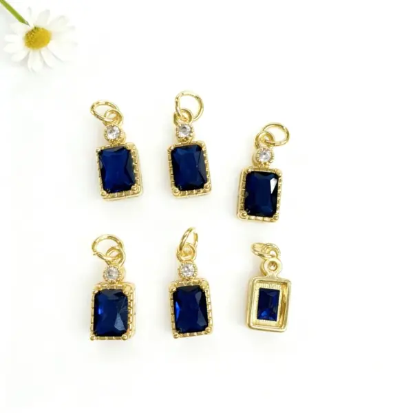 Wholesale 18K Gold Plated Copper Color Retention Rectangular Colorful Zircon Twelve Constellation Stone Pendant DIY Jewelry Hanging Water Plated Imitation Gold Geometric