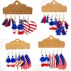 Wholesale New Independence Day Earrings Suit Red White Blue Tassel Earrings American Flag Printed Wooden Earrings