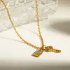 Wholesale Asymmetrical Key Necklace For Women In 304 Stainless Steel With 18K Real Gold Plated PVD Coating And Rhinestone Inlay On Cable Chain