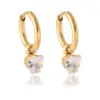 Wholesale Water Droplets Waterproof Non Tarnish Earrings For Women, 316 Stainless Steel With 18K Real Gold PVD Coated And Zircon Inlay