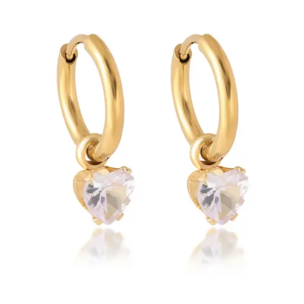Wholesale Water Droplets Waterproof Non Tarnish Earrings For Women, 316 Stainless Steel With 18K Real Gold PVD Coated And Zircon Inlay