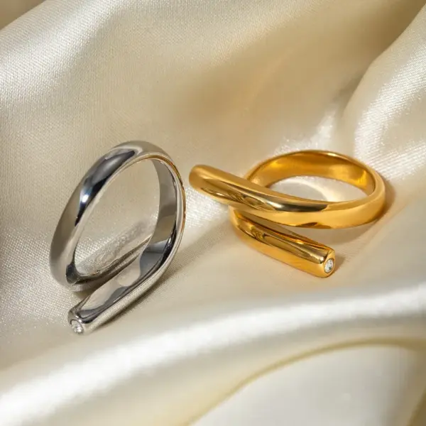 Wholesale PVD Coated Real Gold Plated 18K Gold Irregular Geometric 304 Stainless Steel IG Style Modern Style Classic Style Waterproof Non Tarnish Open Rings