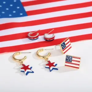 Wholesale Fashionable Simplistic Alloy Star Flag Earrings Independence Day Gift Women's Geometric Pattern Jewelry Ear Studs