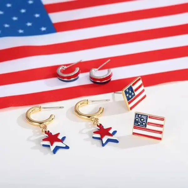 oly-4c68bca5983b8ab78bebff36c9039018 Wholesale Fashionable Simplistic Alloy Star Flag Earrings Independence Day Gift Women's Geometric Pattern Jewelry Ear Studs