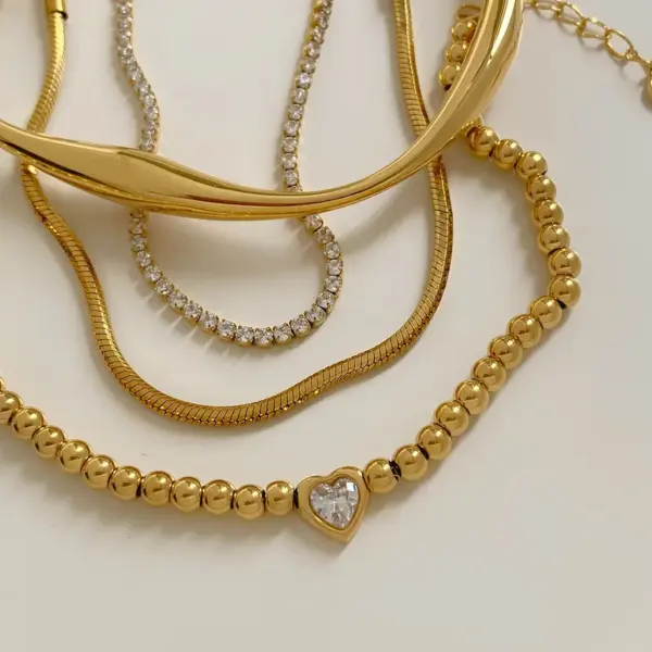 Wholesale PVD Coated Real Gold Plated 16K White Plating Heart Shape 304 Stainless Steel Modern Style Simple Waterproof Non Tarnish Bracelets Necklace