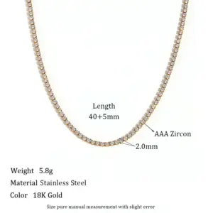 2mm Zircon Necklace 40 5cm-Gold