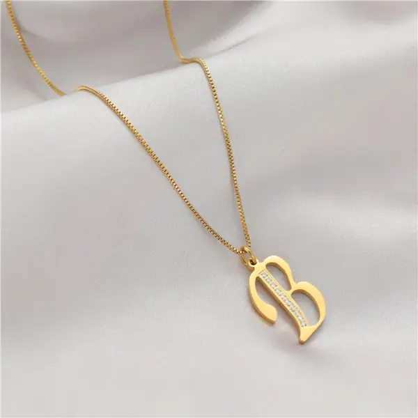 Wholesale Unisex Letter Pendant Necklace In Titanium Steel With Electroplated Gold Plating And Zircon Inlay