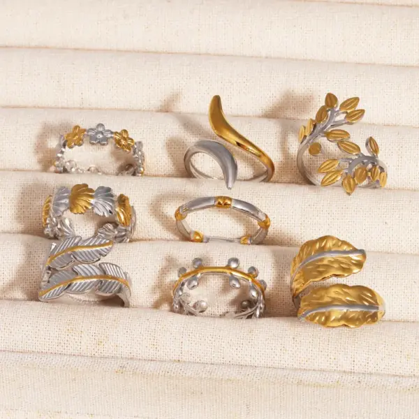 Wholesale Stainless Steel Adjustable Rings Unisex Open Leaf Ring Rustproof Vintage Finger Ring Men Women Suitable For All Seasons