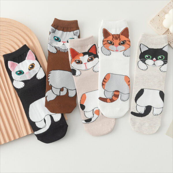 oly-4cd9ffe7ca449e13b15243e3db146649 Wholesale 5 Pairs of Spring and Autumn Socks Women's Mid-length Socks Summer Cartoon Stockings Ass Kitty Japanese Style Cute Love Cotton Socks