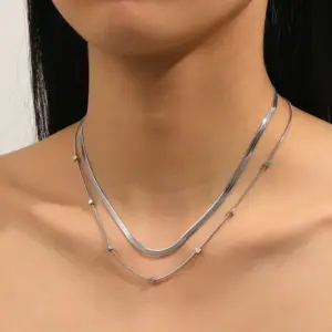 Silver Necklace Flat Square round