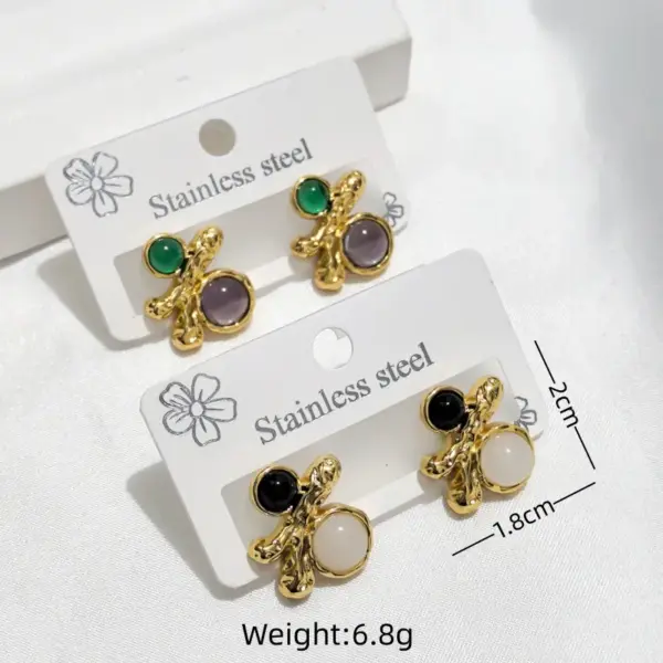 Wholesale Earrings Studs Cat's Eye Stone Heart Cast Earrings Titanium Steel Earrings For Banquet Fashion Show