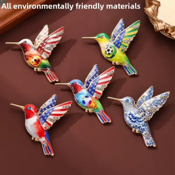 Wholesale Hummingbird Pin In Red Zinc Alloy Featuring Diamond Craftsmanship, Perfect For Independence Day