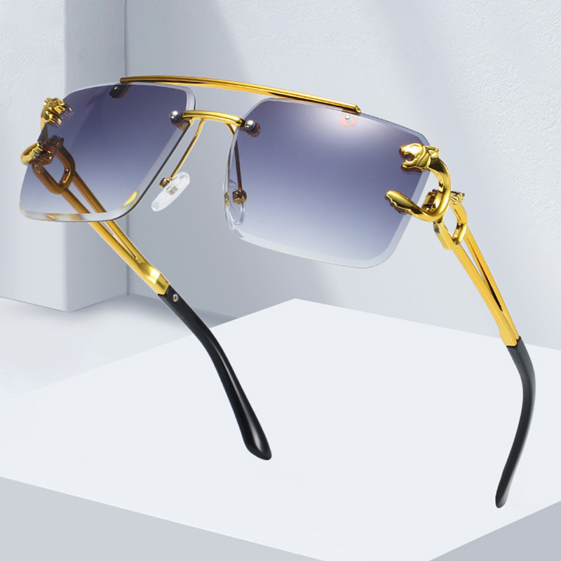 Wholesale New Fashion Personality Frameless Leopard Head Double Beam Sunglasses Trend Outdoor Driving Personality Trend Sunglasses