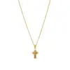 Wholesale Women’s Cross Pendant Necklace With Machine Inlaid Rhinestones, 18K Real Gold Plated 304 Stainless Steel, PVD Coated Cable Chain