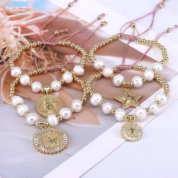 Wholesale Vintage Style Star Copper Plating Inlay Zircon Bracelets