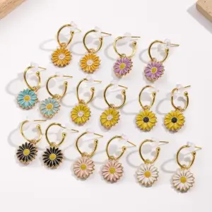 Wholesale Fashionable Plated Flower Earrings Color Preservation Drop Oil Polished Copper Casual Modern Minimalist Style