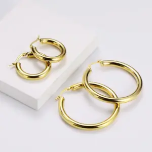 Wholesale Retro Geometric Titanium Steel Plating Hoop Earrings 1 Pair