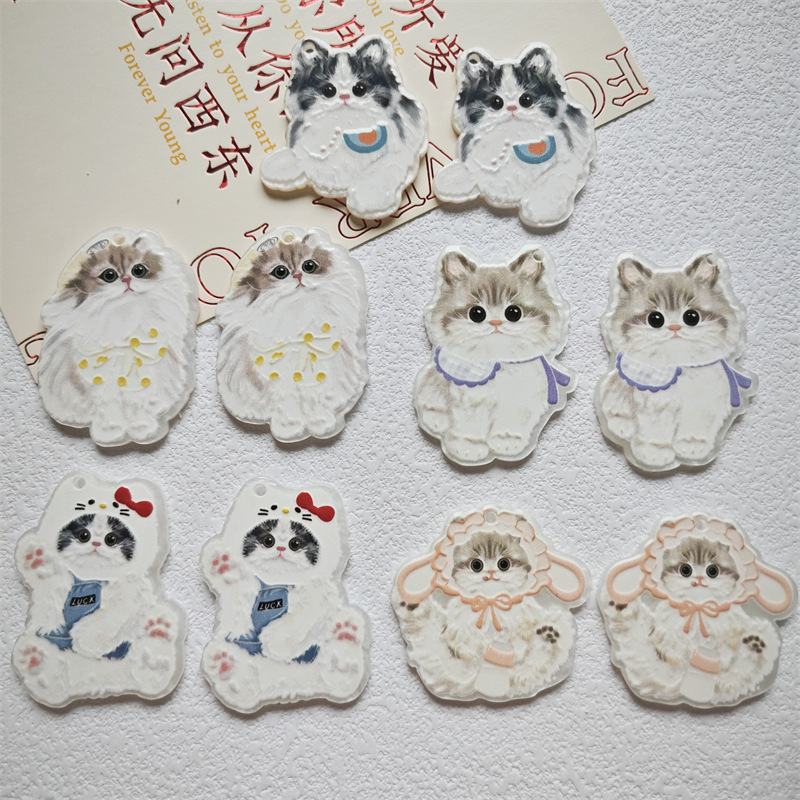 Wholesale New Style Oil Painting Style Cat Cat Cat Cartoon Water Pattern Hole Pendant Embossed Printing Acrylic Jewelry Accessories DIY