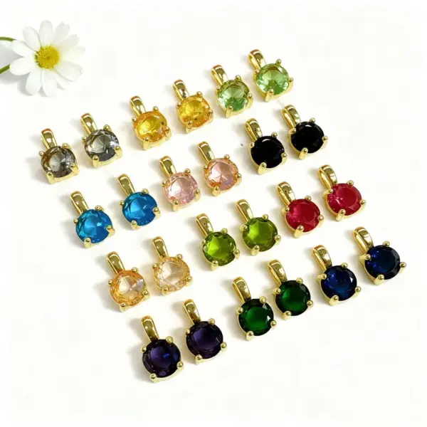 oly-4d48a355ef49d59be930577dccdd5d7b Wholesale 18K Gold Plated Copper Color Retention Zircon Round Birthstone Pendant DIY Jewelry Geometric Water Plated Imitation Gold