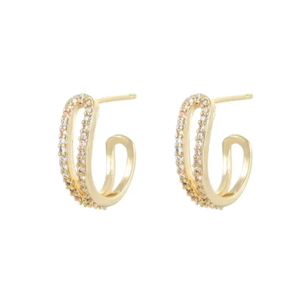 Wholesale Love Pattern Enamel Stud Earrings For Women, Copper Base With 14K Real Gold Electroplated And Zircon Inlay