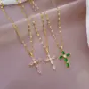 Wholesale Real Gold Plated 304 Stainless Steel PVD Coated Zircon Cross Waterproof Non Tarnish Simple Style Coffee Bean Chain Pendant Necklace For Unisex
