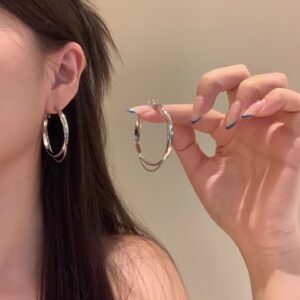 A2654 silver-metal double layer hoop earrings