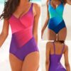 Wholesale Swimwear Bikini Rainbow Gradient Color Fat Woman Plus Size Fat Woman One-Piece Swimsuit Bikini