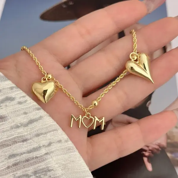 Wholesale Jewelry Elegant MOM Heart Shape Copper Zirconia 18K Gold Plated Inlaid Zircon Pendant Necklace Cable Chain Twisted Rope Chain