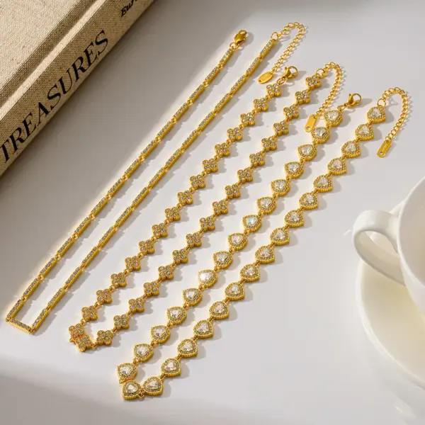 Wholesale Geometric Necklace For Women Featuring 304 Stainless Steel With 18K Real Gold PVD Coated Plating And Rhinestones On A Tennis Chain