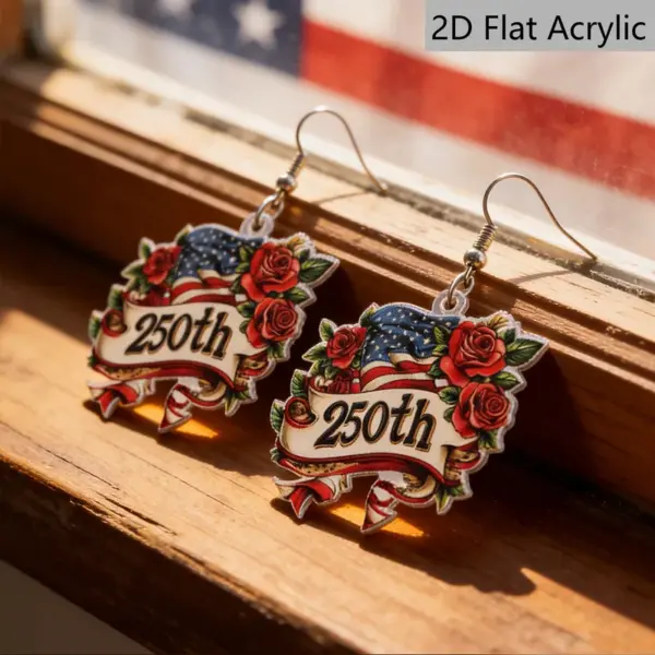 Wholesale Retro Rose Print Drop Earrings In White & Red Acrylic With 304 Stainless Steel Ear Pins For Women