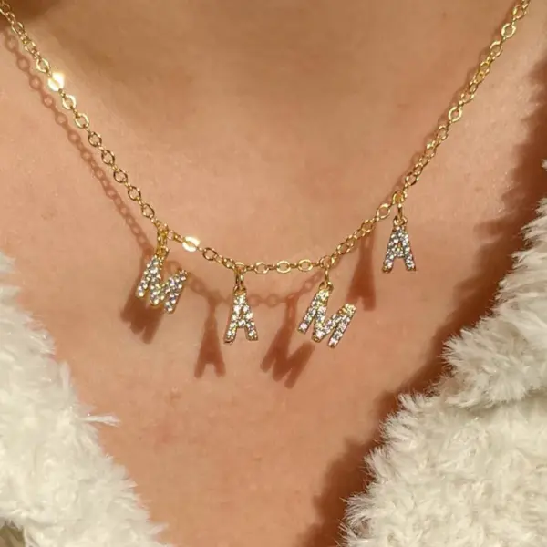 Wholesale Waterproof Non Tarnish Letter Necklace For Women With 18K Gold Plated PVD 304 Stainless Steel And Rhinestones