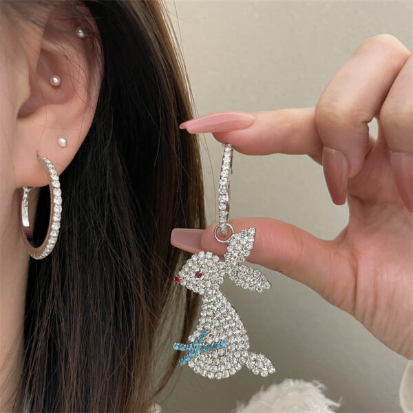 Wholesale Dilraba Same Earrings S925 Silver Needle Flash Diamond Jade Rabbit Big Ear Buckle Earrings Exaggerated Personality Earrings for Women