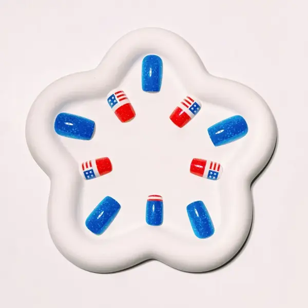 oly-4d9933c55055016a08a894bec47d02e3 Wholesale Removable Rectangular Nail Stickers American Independence Day Stars And Stripes Design Easy To Wear Plastic Nail Art Decoration