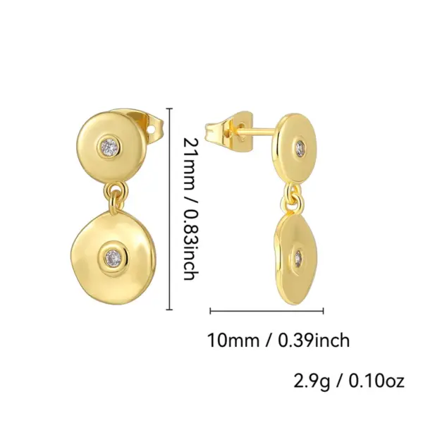 Wholesale 18K Gold Plated Copper Earrings For Women, Universal Electroplated Rhinestone Geometric Handmade Small Style Earrings For Women