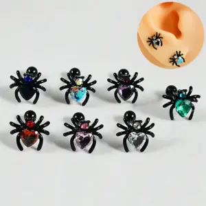 Wholesale 1 Piece Lip Rings Hip-Hop Hawaiian Tropical Heart Shape Spider 304 Stainless Steel Polishing Inlay Zircon 18K Gold Plated Lip Rings Ear Cartilage Rings & Studs Nose Rings & Studs