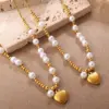 Wholesale French Retro Light Luxury Style Necklace Romantic Casual Baroque Niche Design Sweet And Salty Vacuum Electroplated 18K Real Gold Heart-shaped Imitation Pearl Necklace For Women