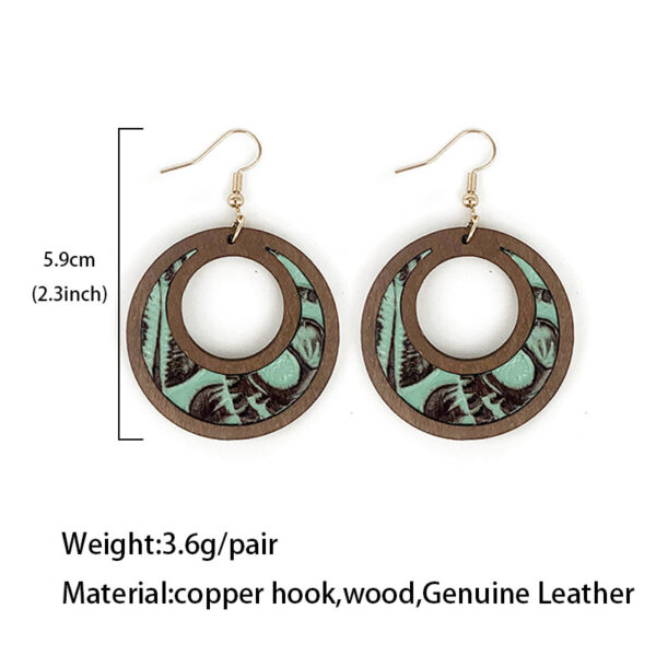 Wholesale Western leather earrings hollow texture inlaid earrings light fashion wood earrings manufacturers supply