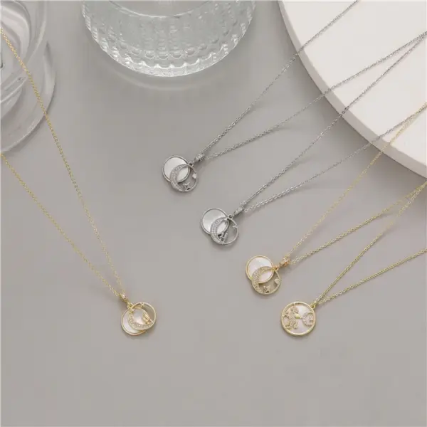 Wholesale Enamel Shell Necklace For Women With Electroplated Copper And Zircon Inlay Pendant