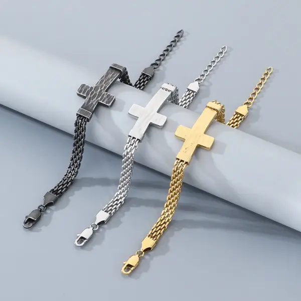 Wholesale Simple Style Cross Bracelet For Men In 304 Stainless Steel With 18K Real Gold Plated PVD Coating 0.03µm